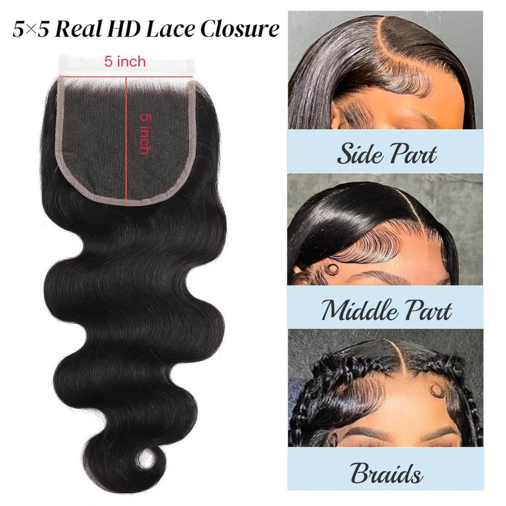 StariaHair 14-20 Inch 5"x5" HD Lace Closure Body Wave #1B