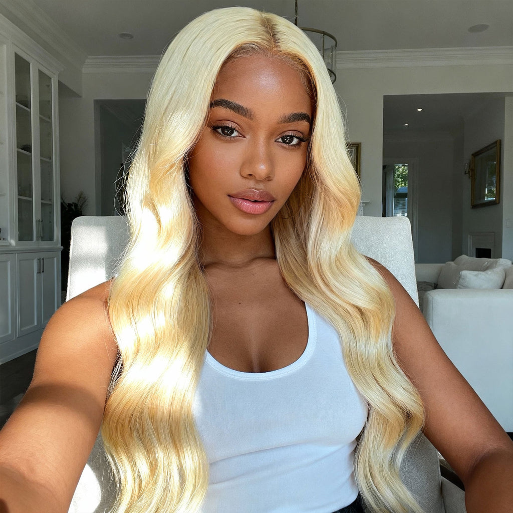StariaHair #613 Blonde Body Wave Remy Human Hair Bundles - Styled Wavy Hair View