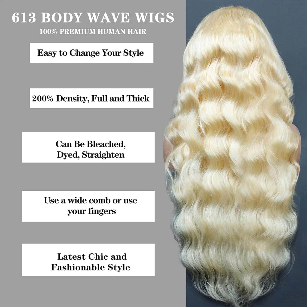 StariaHair #613 Blonde 13"x4" Body Wave 200% Transparent Lace Frontal Wigs
