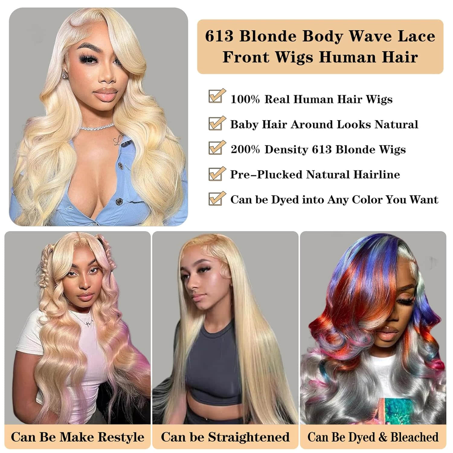 StariaHair #613 Blonde 13"x4" Body Wave 200% Transparent Lace Frontal Wigs