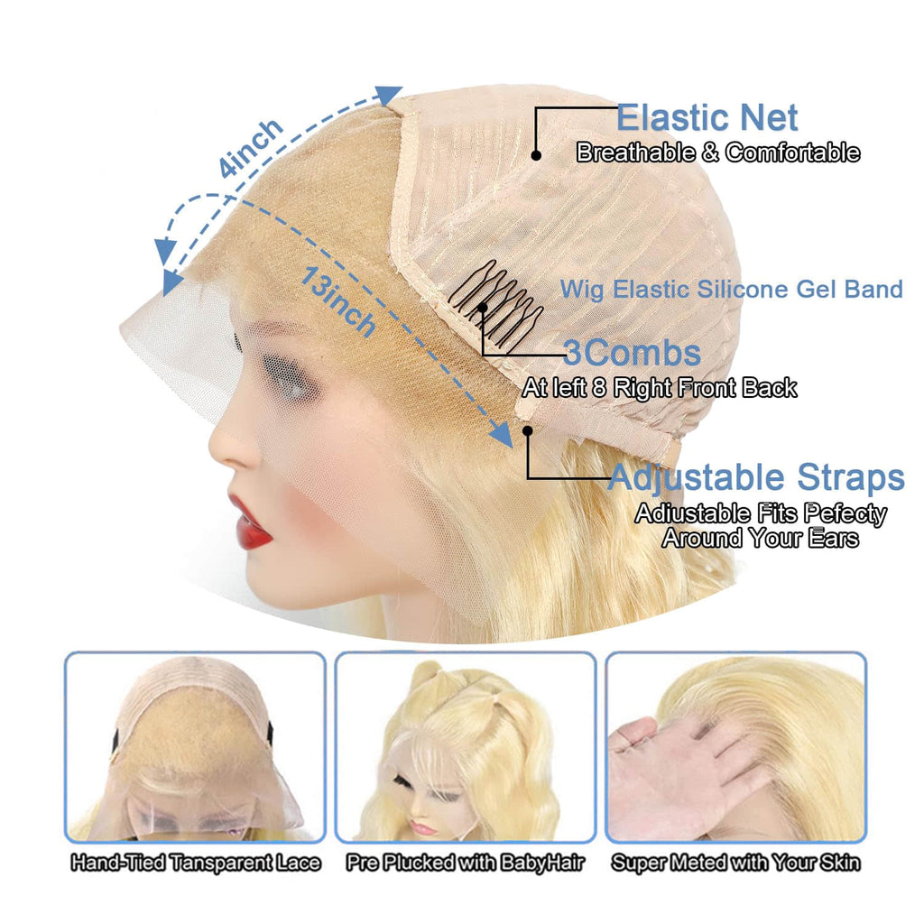 StariaHair #613 Blonde 13"x4" Body Wave Transparent Lace Frontal Wigs 150%