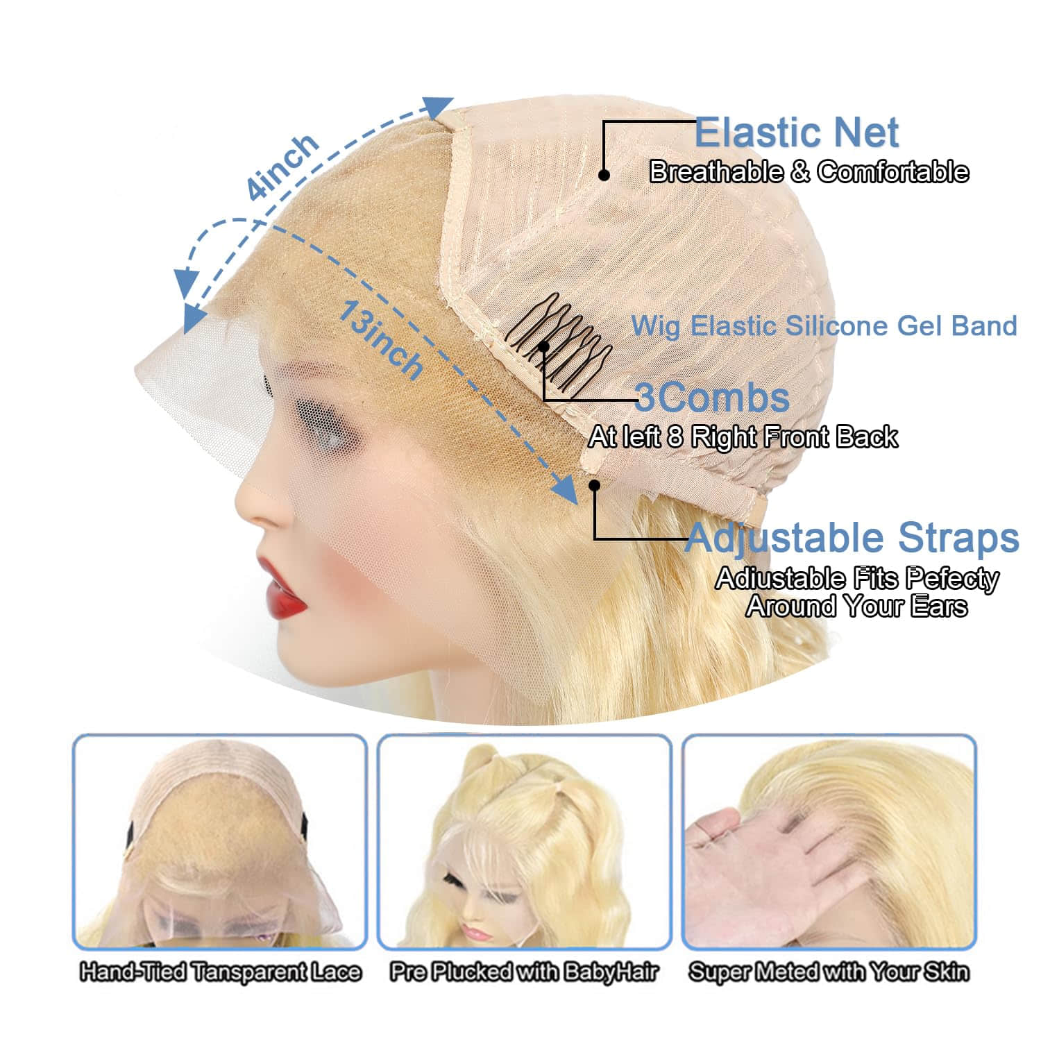 StariaHair #613 Blonde 13"x4" Body Wave Transparent Lace Frontal Wigs 150%