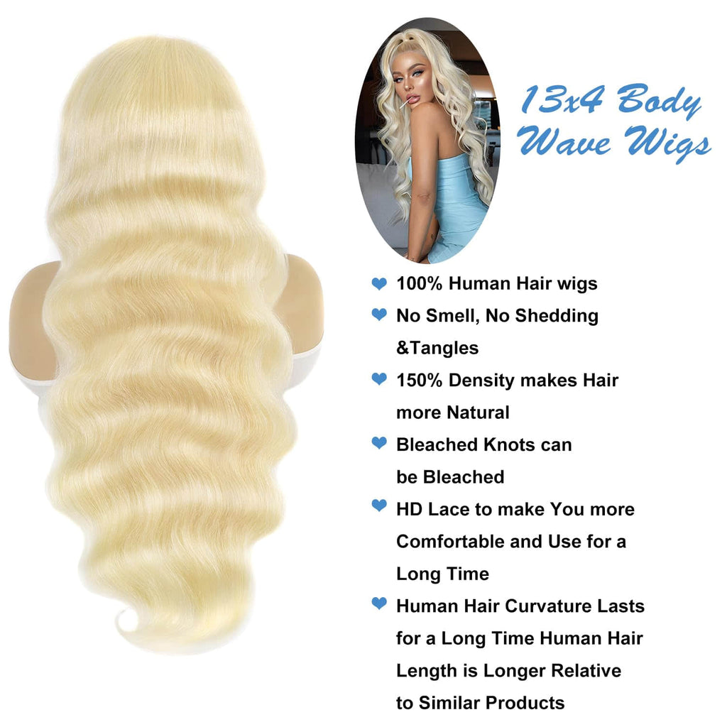 StariaHair #613 Blonde 13"x4" Body Wave Transparent Lace Frontal Wigs 150%