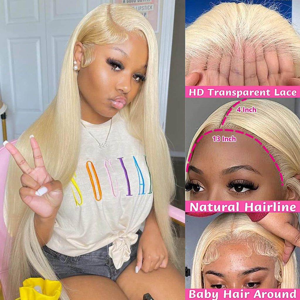 StariaHair #613 Blonde 13"x4" Straight Transparent Lace Frontal Wigs 150%