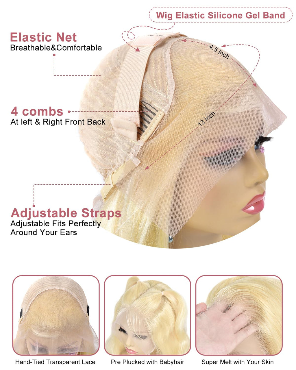 StariaHair #613 Blonde 13"x4" Straight Transparent Lace Frontal Wigs 200%