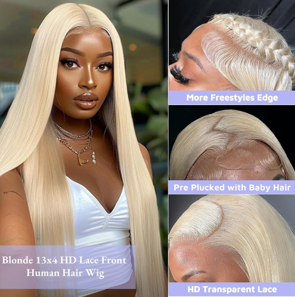 StariaHair #613 Blonde 13"x4" Straight Transparent Lace Frontal Wigs 200%