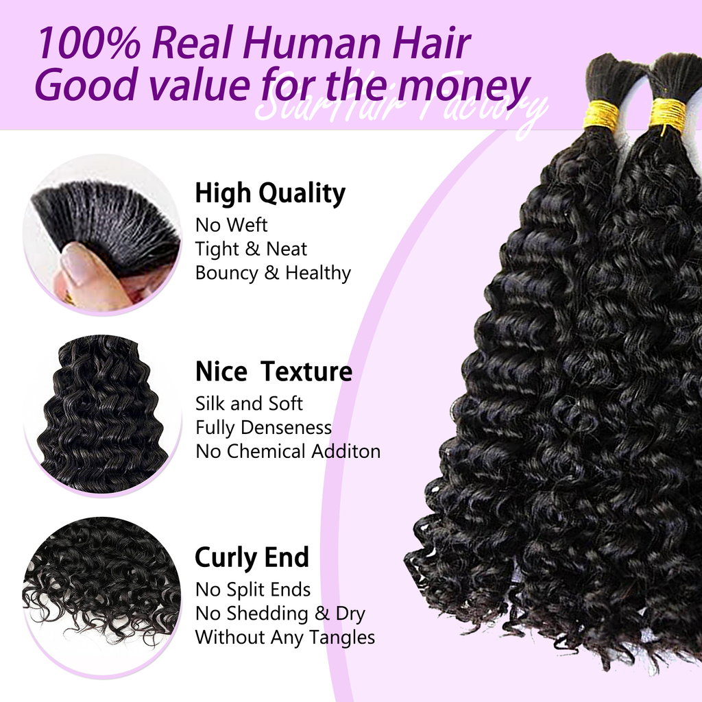 StariaHair 14-24 Inch Water Wave Bulk Hair for Braiding #1B
