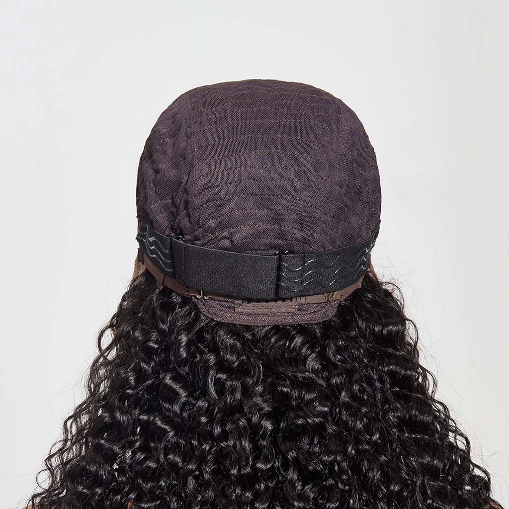 StariaHair 13"x4" Water Wave 150% Transparent Lace Frontal Wig #1B