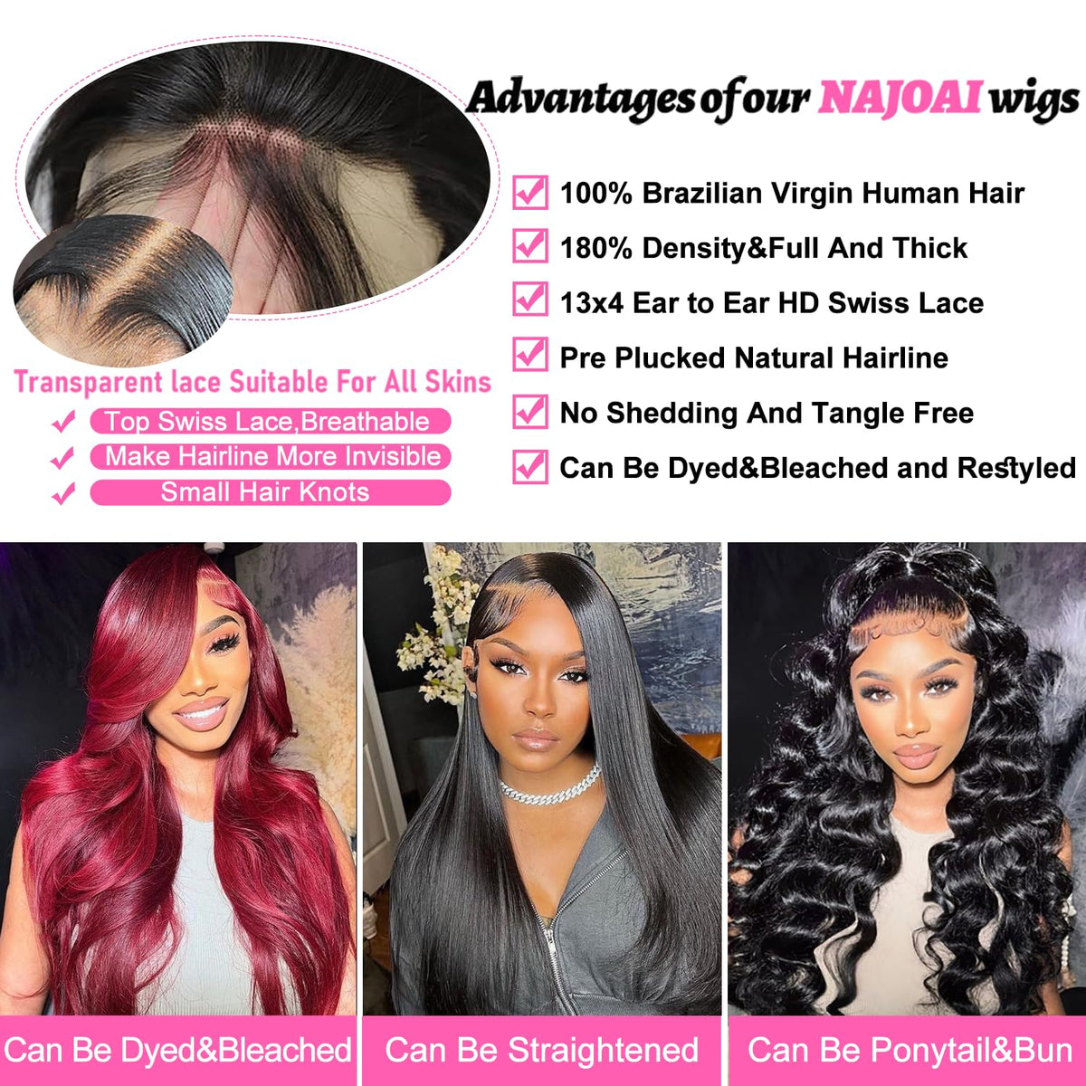 Body Wave Lace Front Human Hair Wig, 180 Density, 26 in, 13x4 HD
