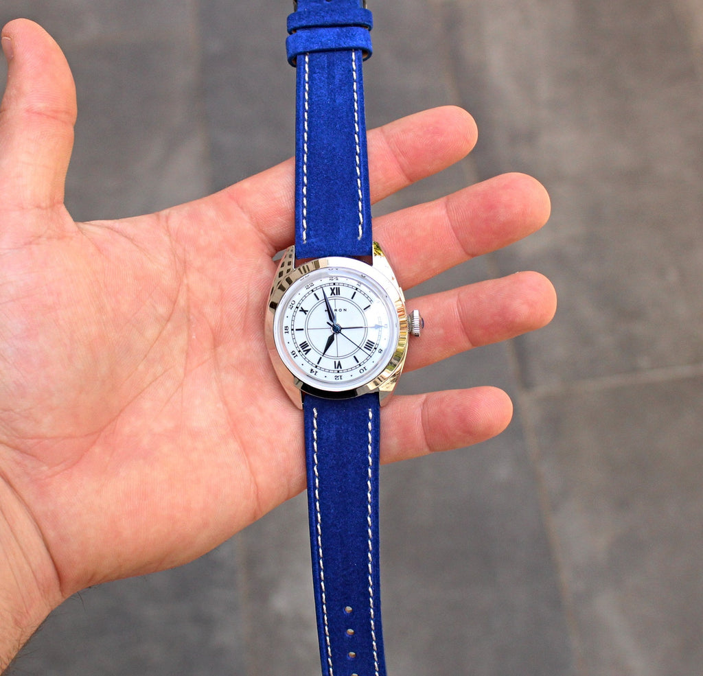 Ocean Blue Suede Leather Watch Strap 24mm