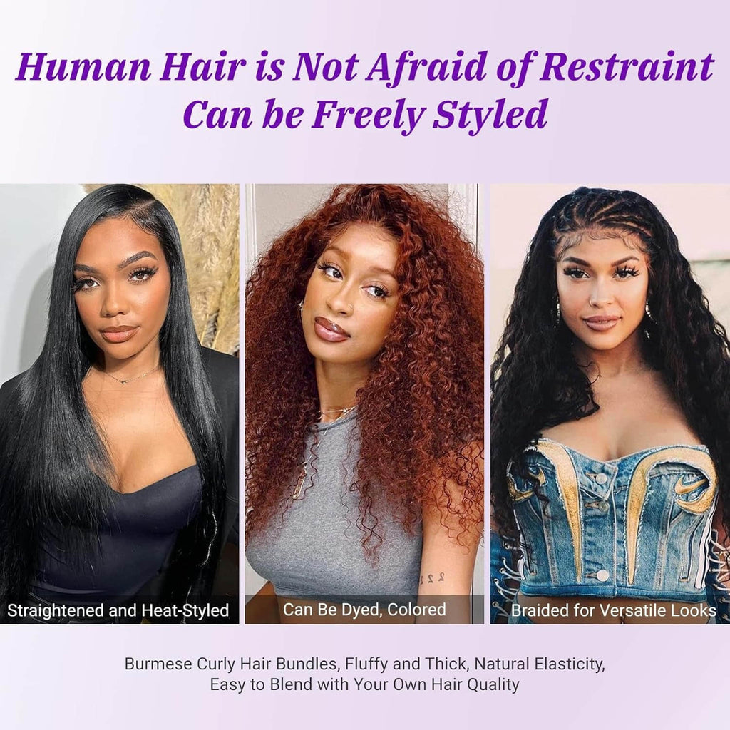 StariaHair 14-30 Inches Burmese Curly 12A Raw Vietnam Hair Bundles #1B Natural Color