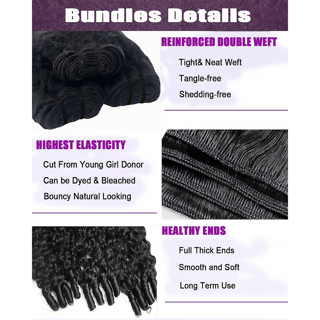 StariaHair 14-30 Inch Burmese Curly Brazilian Virgin Hair Bundles #1B