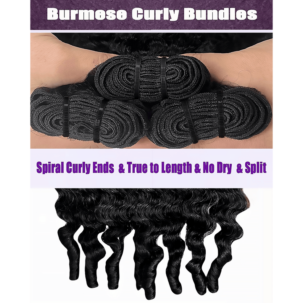 StariaHair 14-30 Inch Burmese Curly Brazilian Virgin Hair Bundles #1B