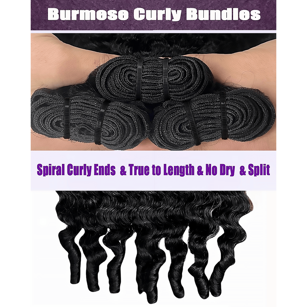 StariaHair 14-30 Inch Burmese Curly Brazilian Virgin Hair Bundles #1B
