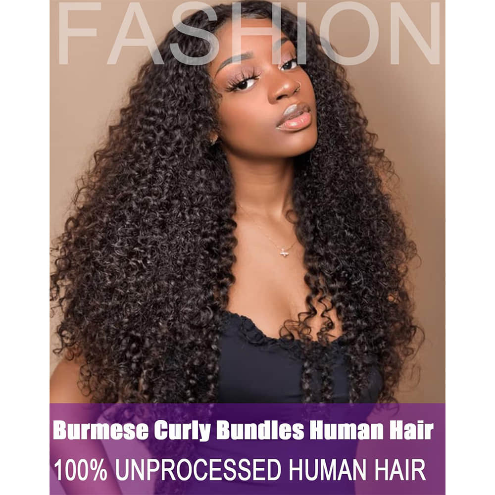 StariaHair 14-30 Inch Burmese Curly Brazilian Virgin Hair Bundles #1B
