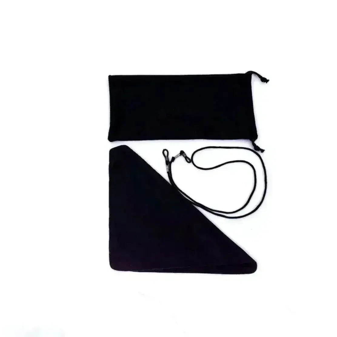 Included sunglasses accessory set with microfiber pouch cloth and strap