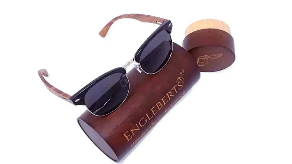 Handcrafted polarized walnut wood clubmaster sunglasses with bamboo case