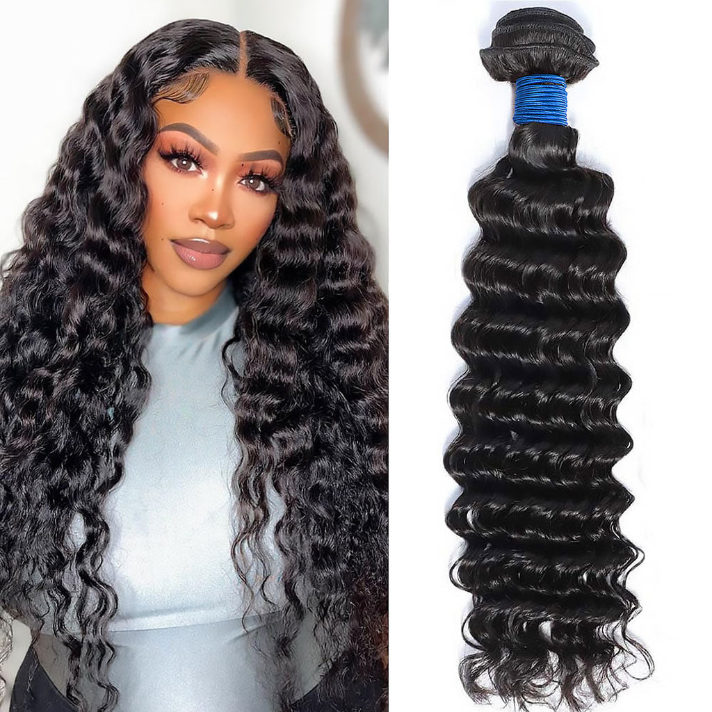 StariaHair Deep Wave Brazilian Virgin Hair Bundle with styled model look