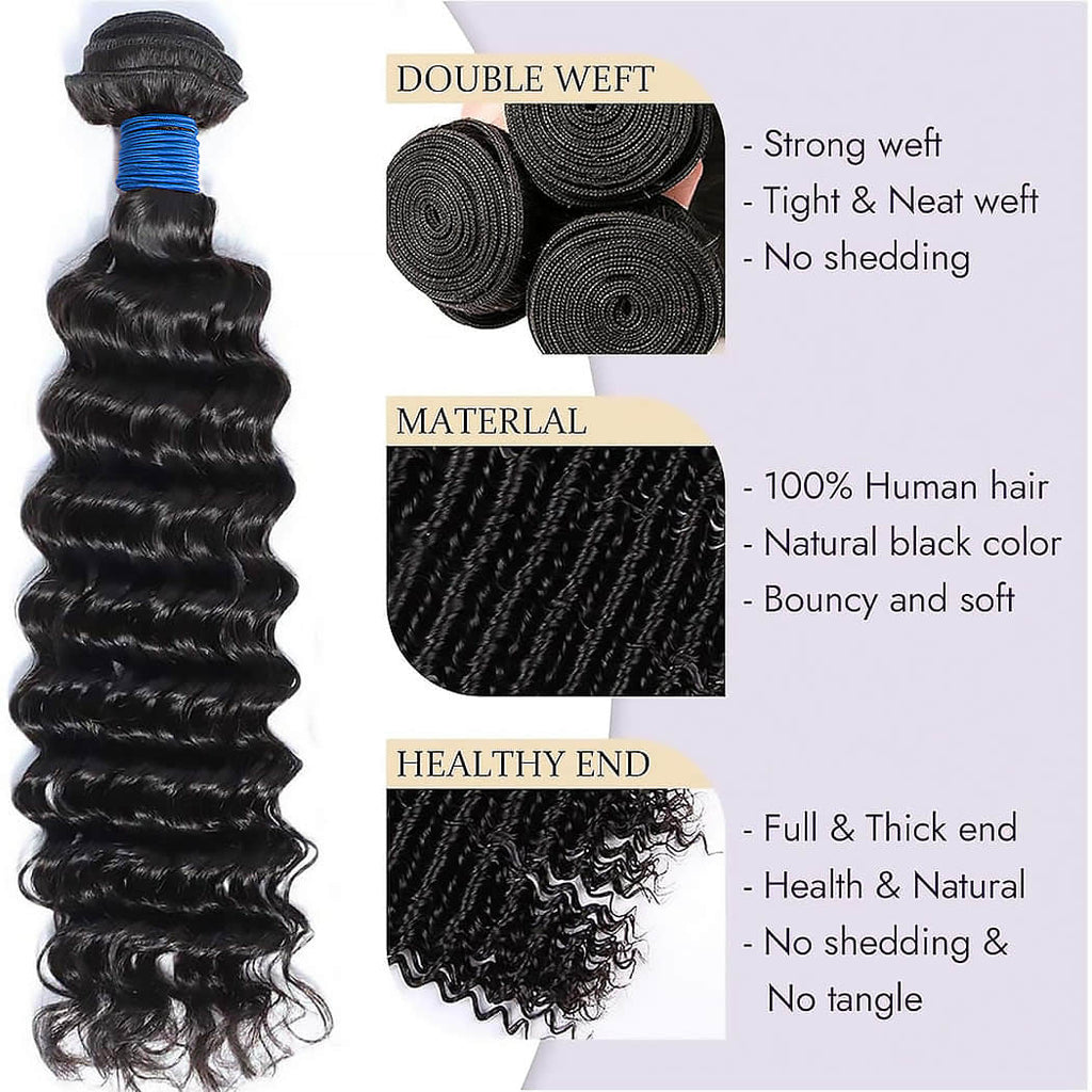 StariaHair Deep Wave Brazilian Virgin Hair double weft and texture details