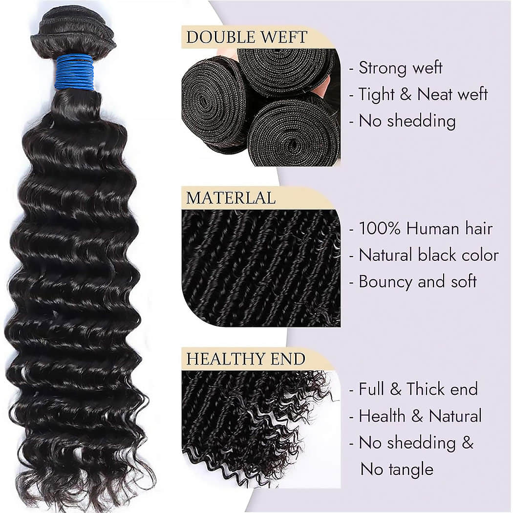StariaHair Deep Wave Brazilian Virgin Hair double weft and texture details