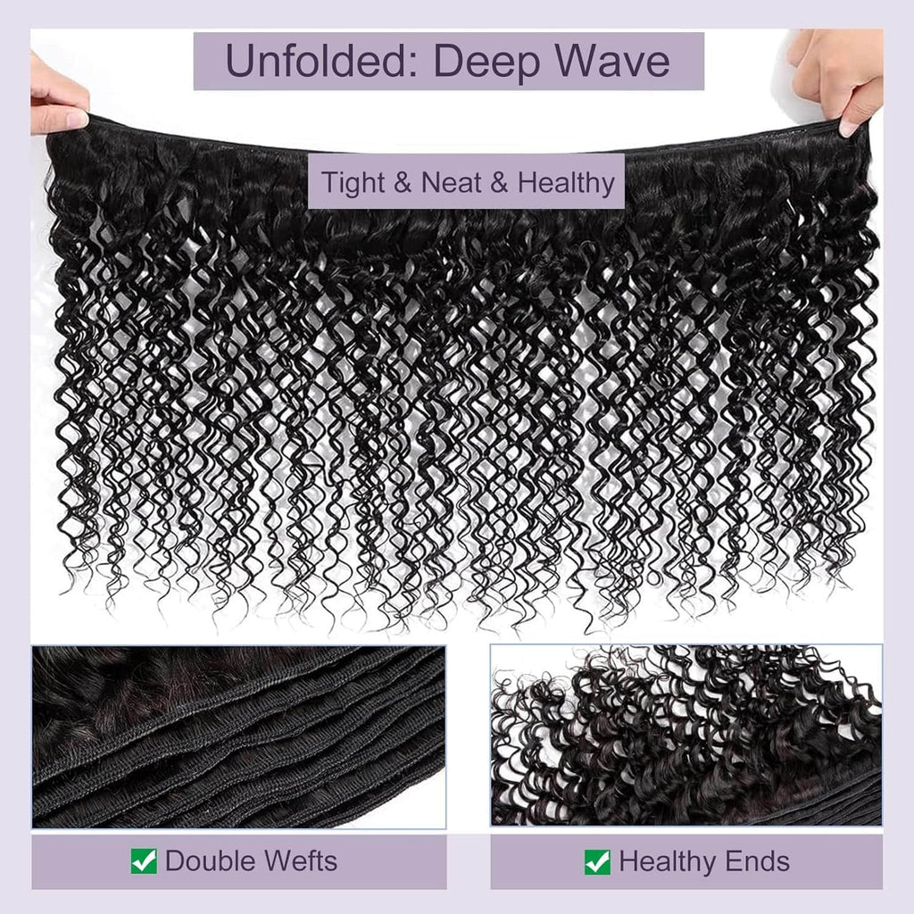 StariaHair Deep Wave Brazilian Virgin Hair curl pattern and healthy ends closeup