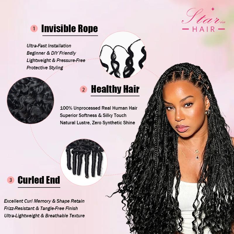 StariaHair Deep Wave Feather Crochet Human Hair Premium Pre-Looped Extension for Boho Braids
