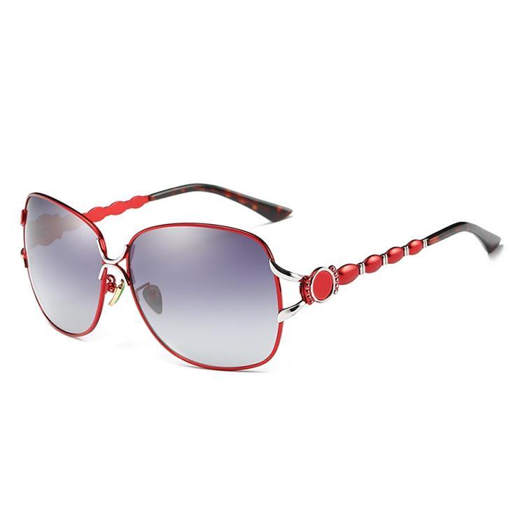 Stevvex red oversized sunglasses three-quarter angle on white background
