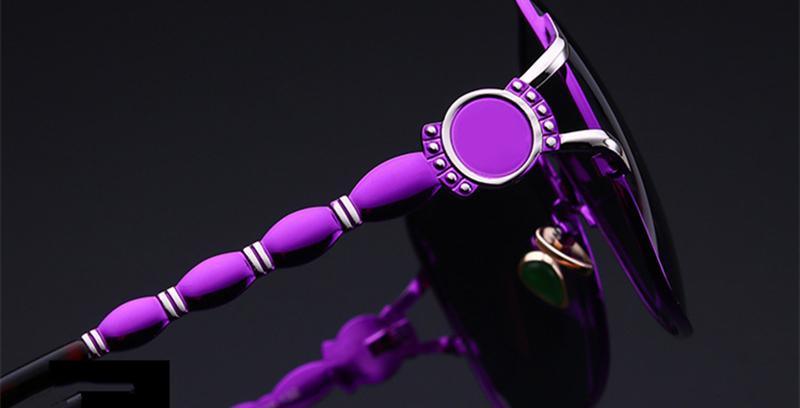Stevvex purple sunglasses bead-link temple arm close-up view