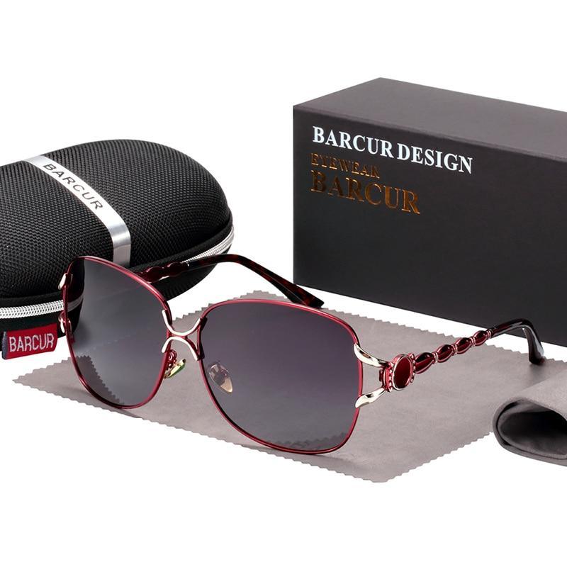 Stevvex oversized women's polarized sunglasses in red with case and cleaning cloth