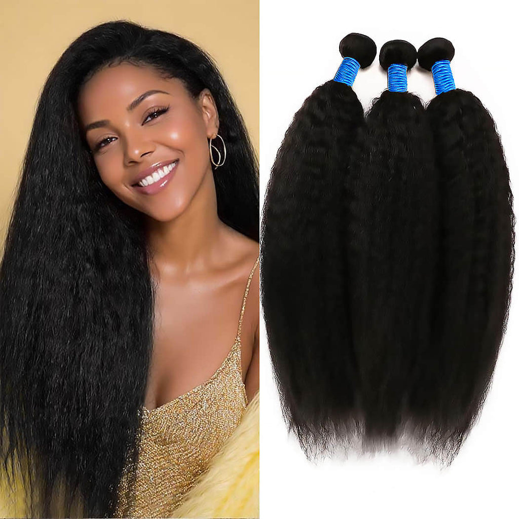 StariaHair 14-30 Inch Kinky Straight Brazilian Virgin Hair Bundles #1B