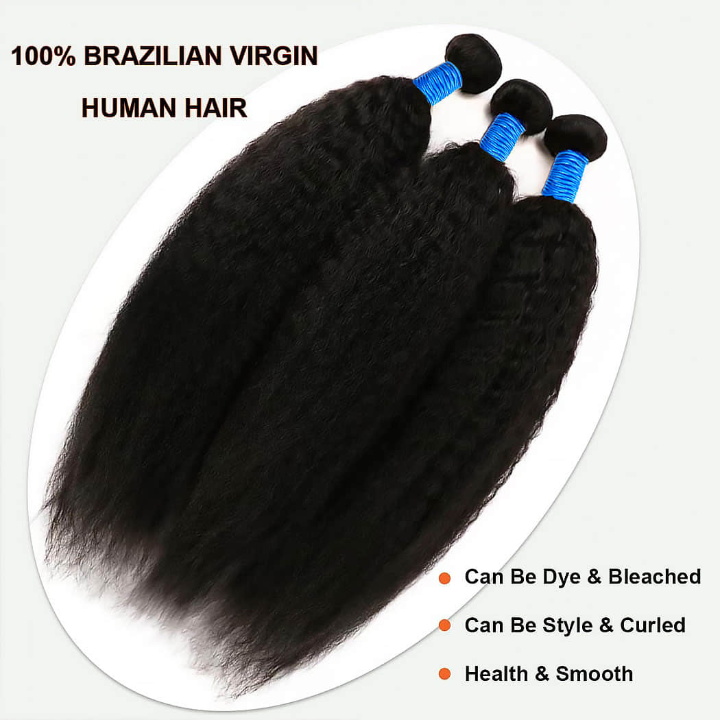 StariaHair 14-30 Inch Kinky Straight Brazilian Virgin Hair Bundles #1B