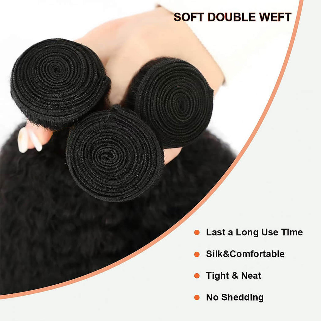 StariaHair 14-30 Inch Kinky Straight Brazilian Virgin Hair Bundles #1B