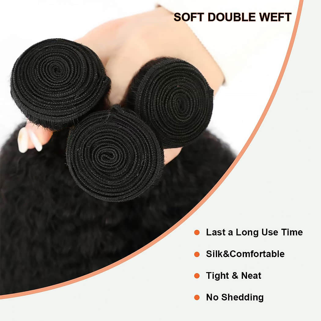 StariaHair 14-30 Inch Kinky Straight Brazilian Virgin Hair Bundles #1B