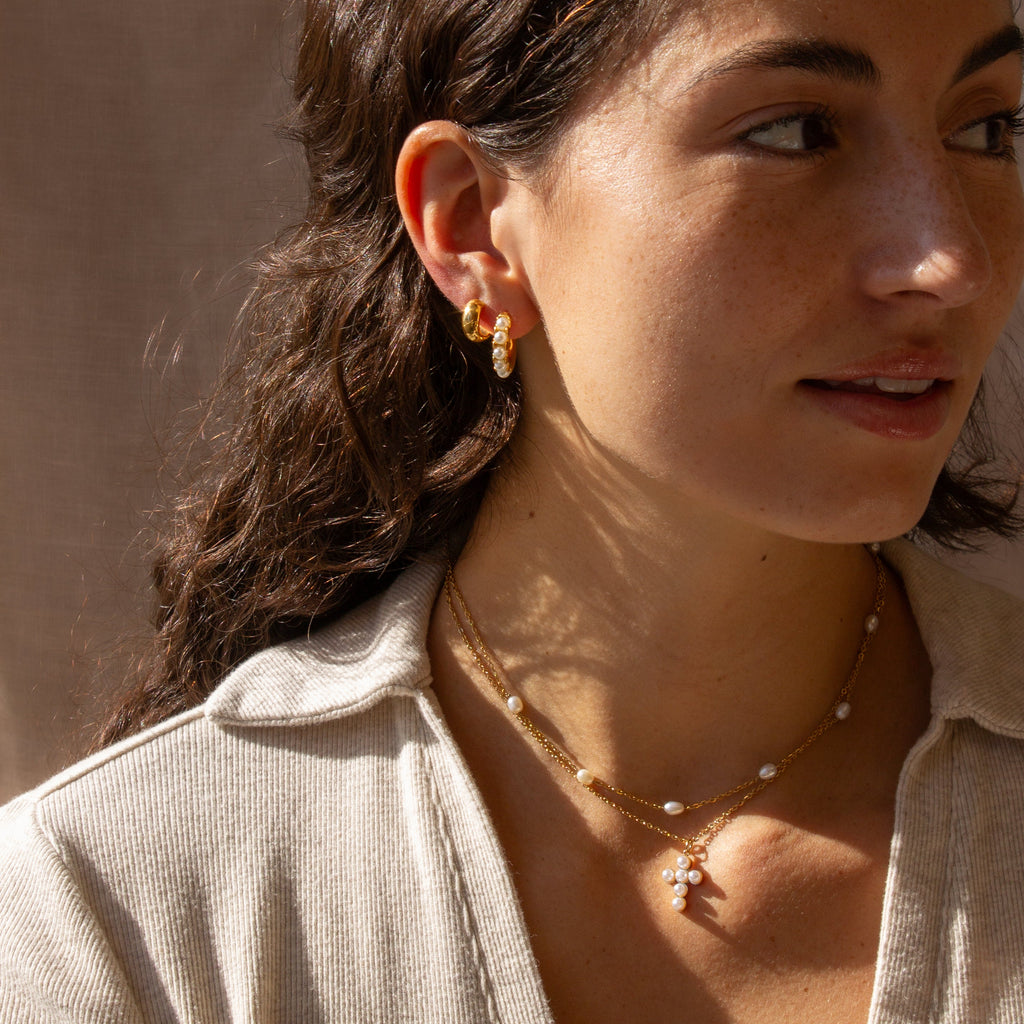 Gracie Pearl Hoop Earrings