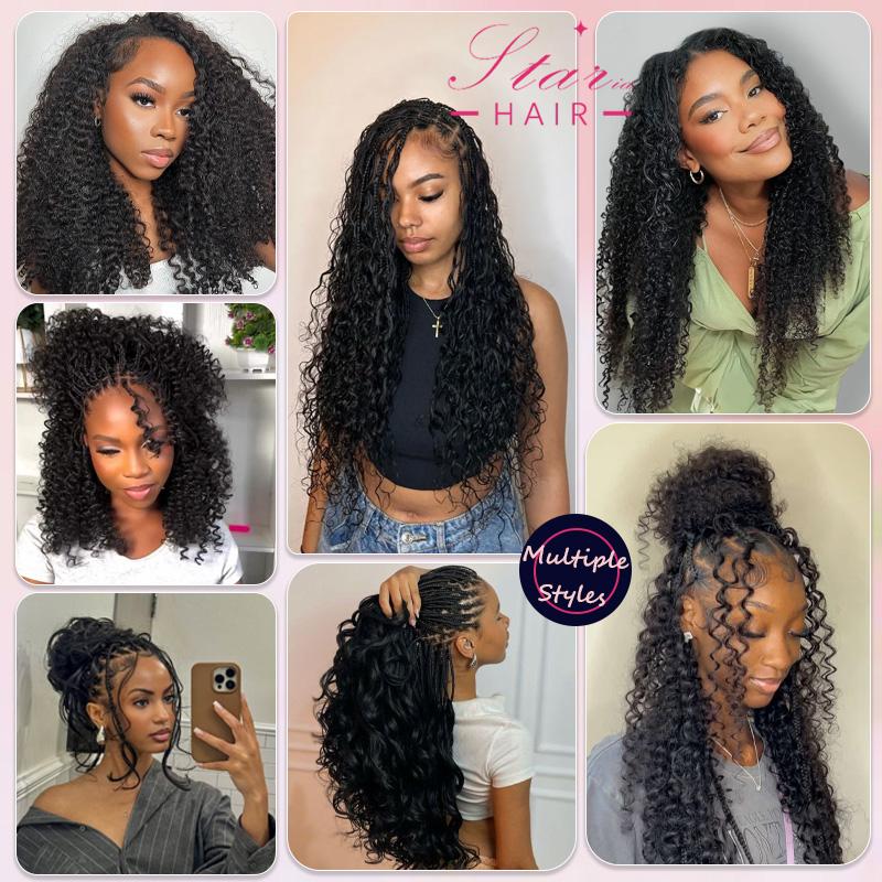 StariaHair Deep Wave Feather Crochet Human Hair Premium Pre-Looped Extension for Boho Braids