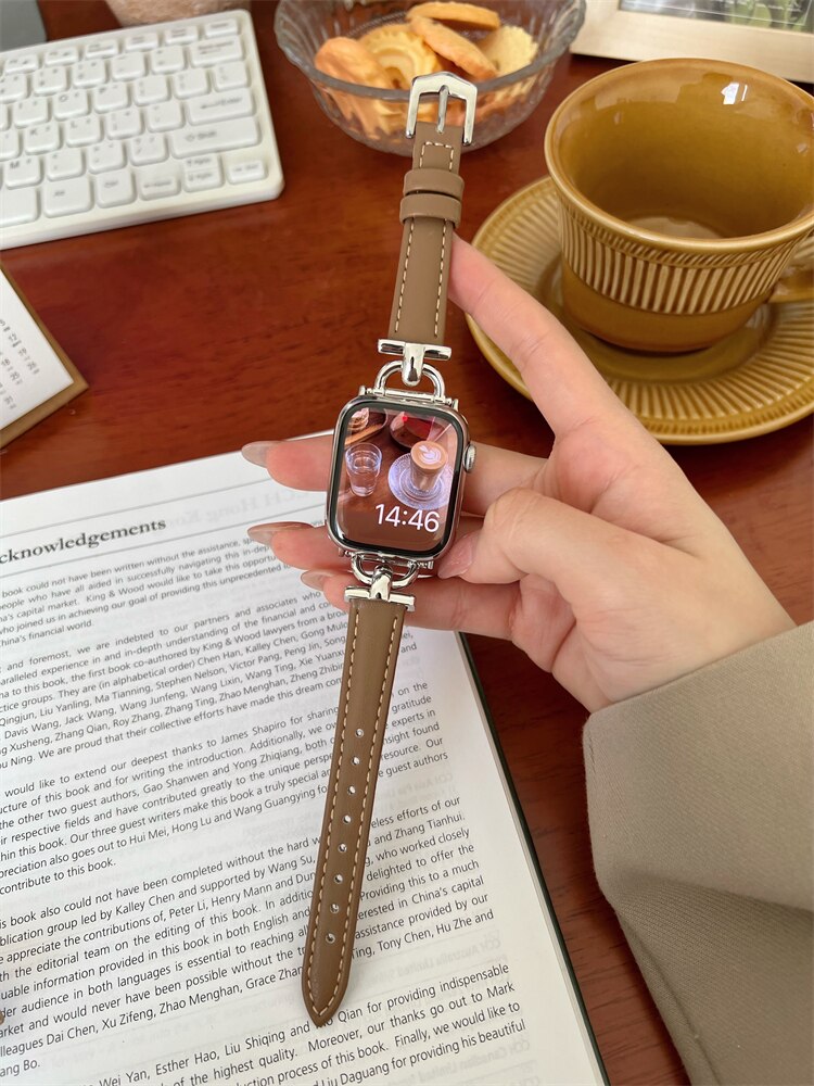 Apple Watch Leather Slim Strap Series 11/10/9/8/7/6/5/4/ SE / Ultra 1/2/3