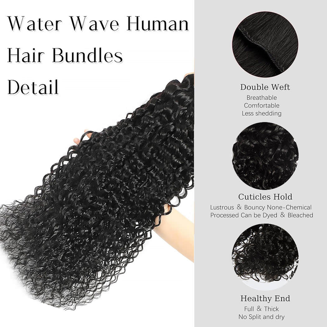 StariaHair 14-30 Inch Water Wave Brazilian Virgin Hair Bundles #1B