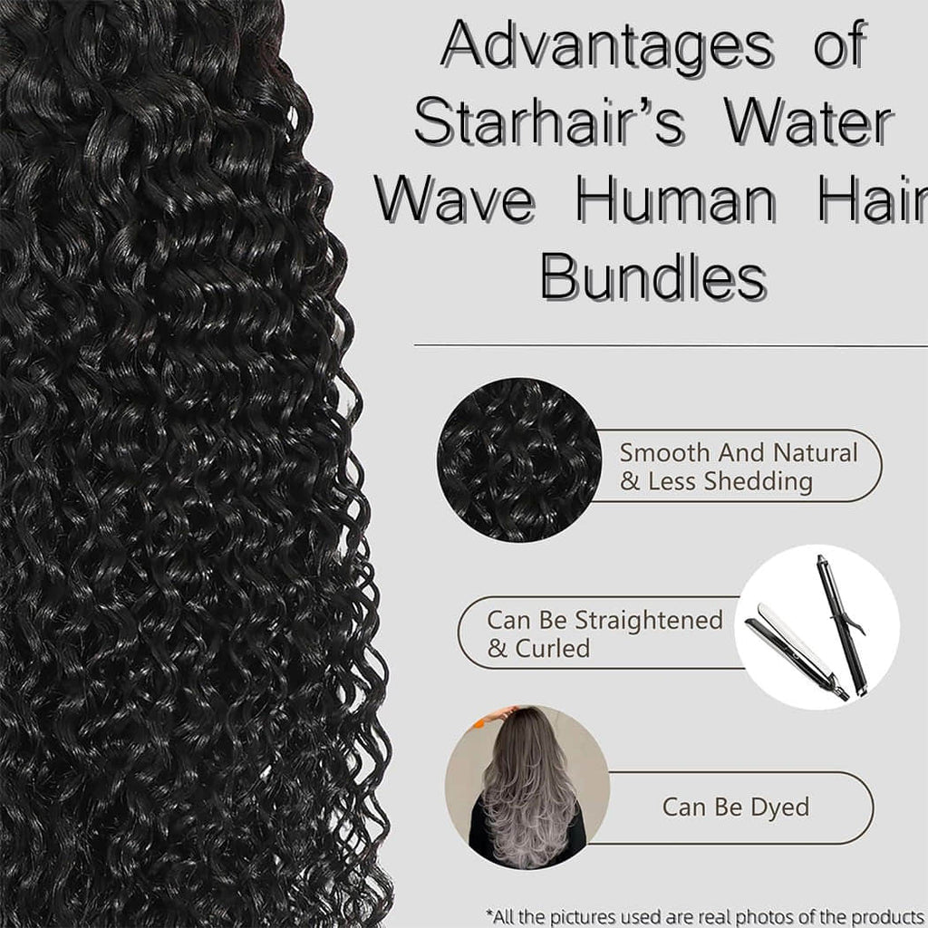 StariaHair 14-30 Inch Water Wave Brazilian Virgin Hair Bundles #1B
