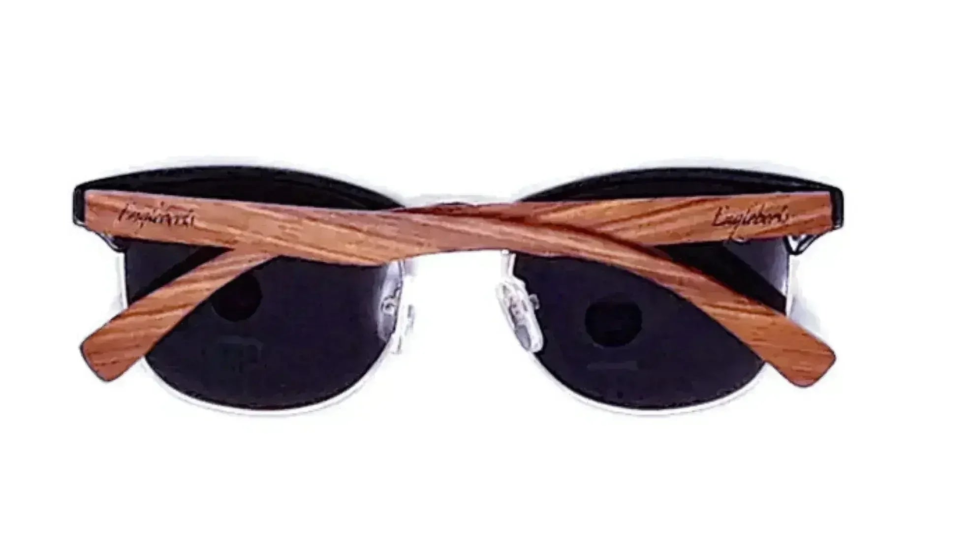 Handmade walnut wood frame sunglasses front view with folded temples