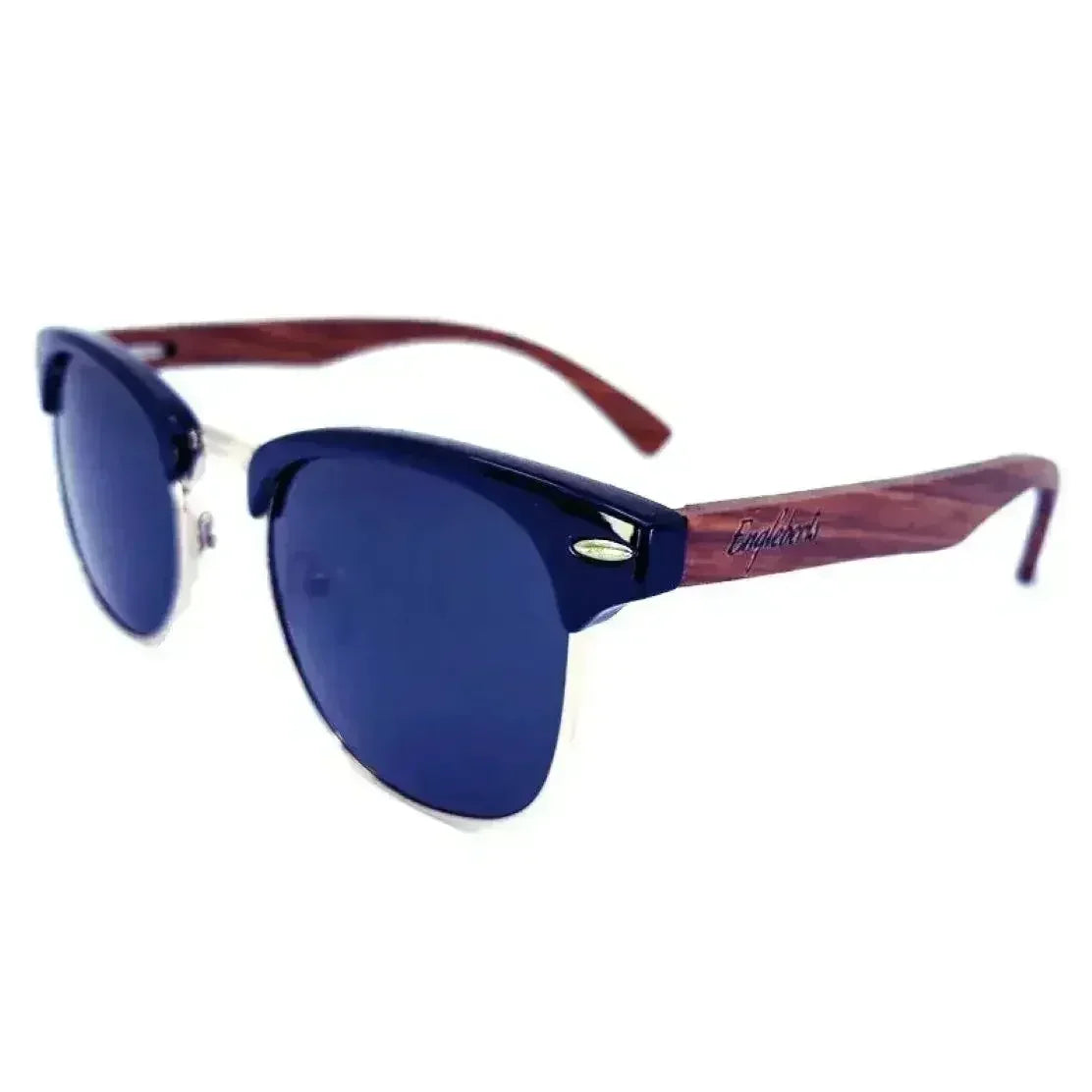 Walnut wood club style polarized sunglasses three-quarter view