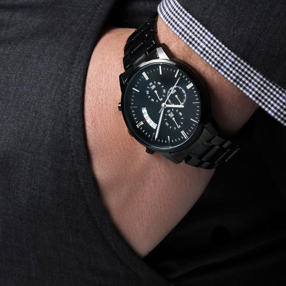 Real Cool Dad Engraved Design Black Chronograph Watch