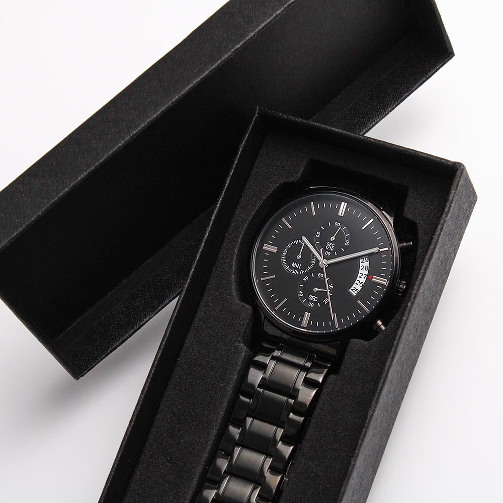 Real Cool Dad Engraved Design Black Chronograph Watch