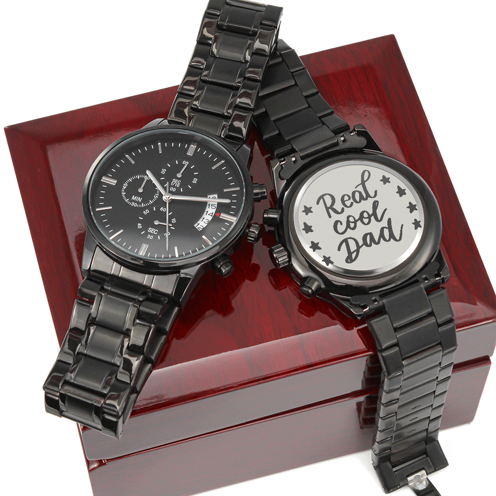 Real Cool Dad Engraved Design Black Chronograph Watch