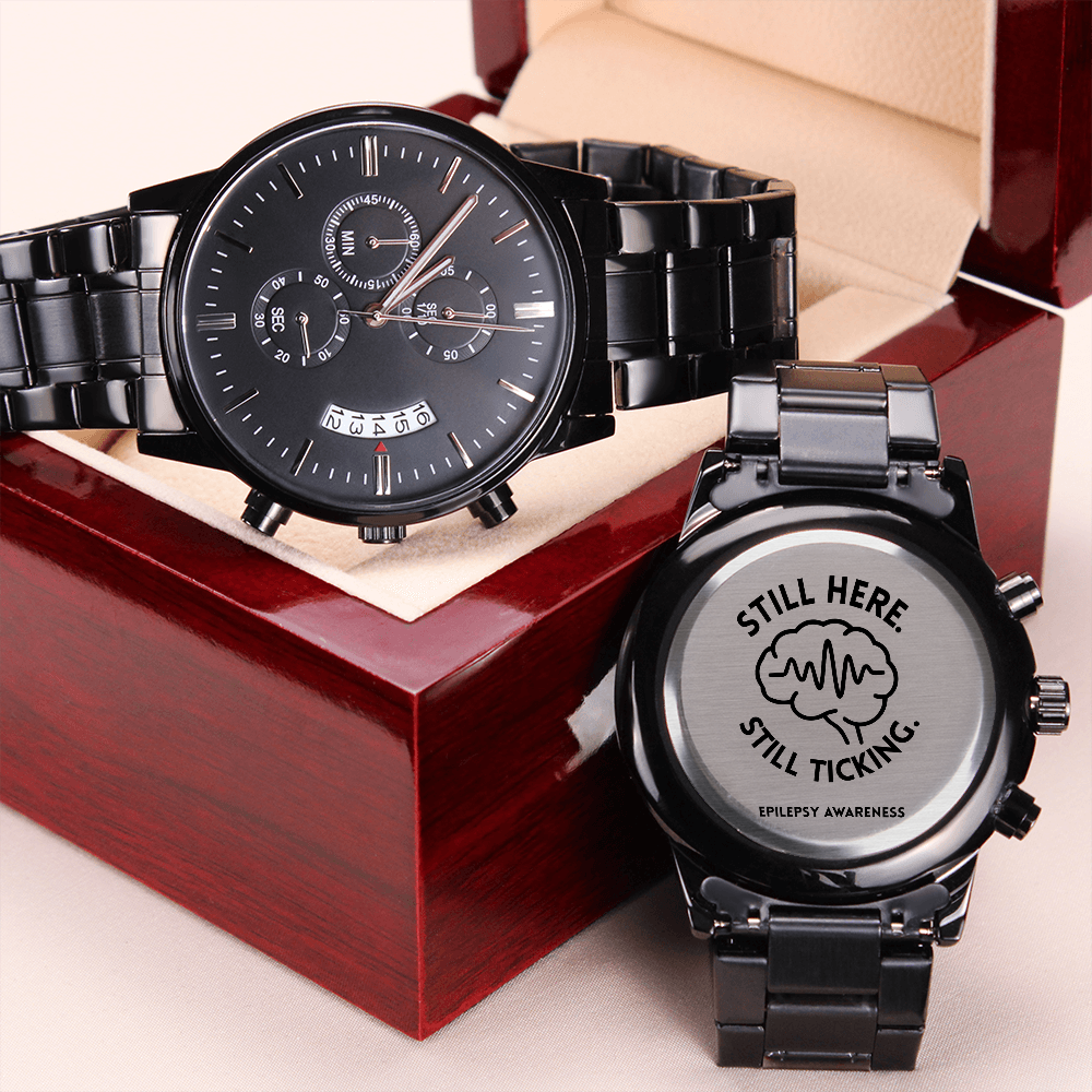 Still Here. Still Ticking. Engraved Chronograph Watch | Epilepsy Awareness Gift