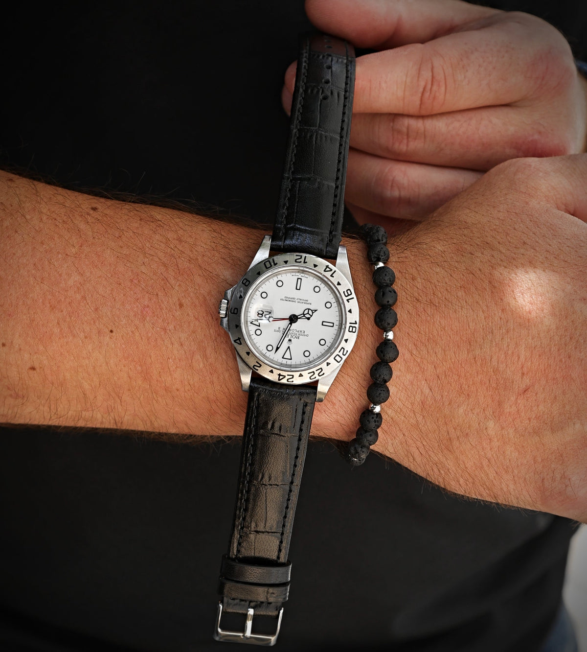 Tuxedo Black Alligator Leather Watch Strap 20mm
