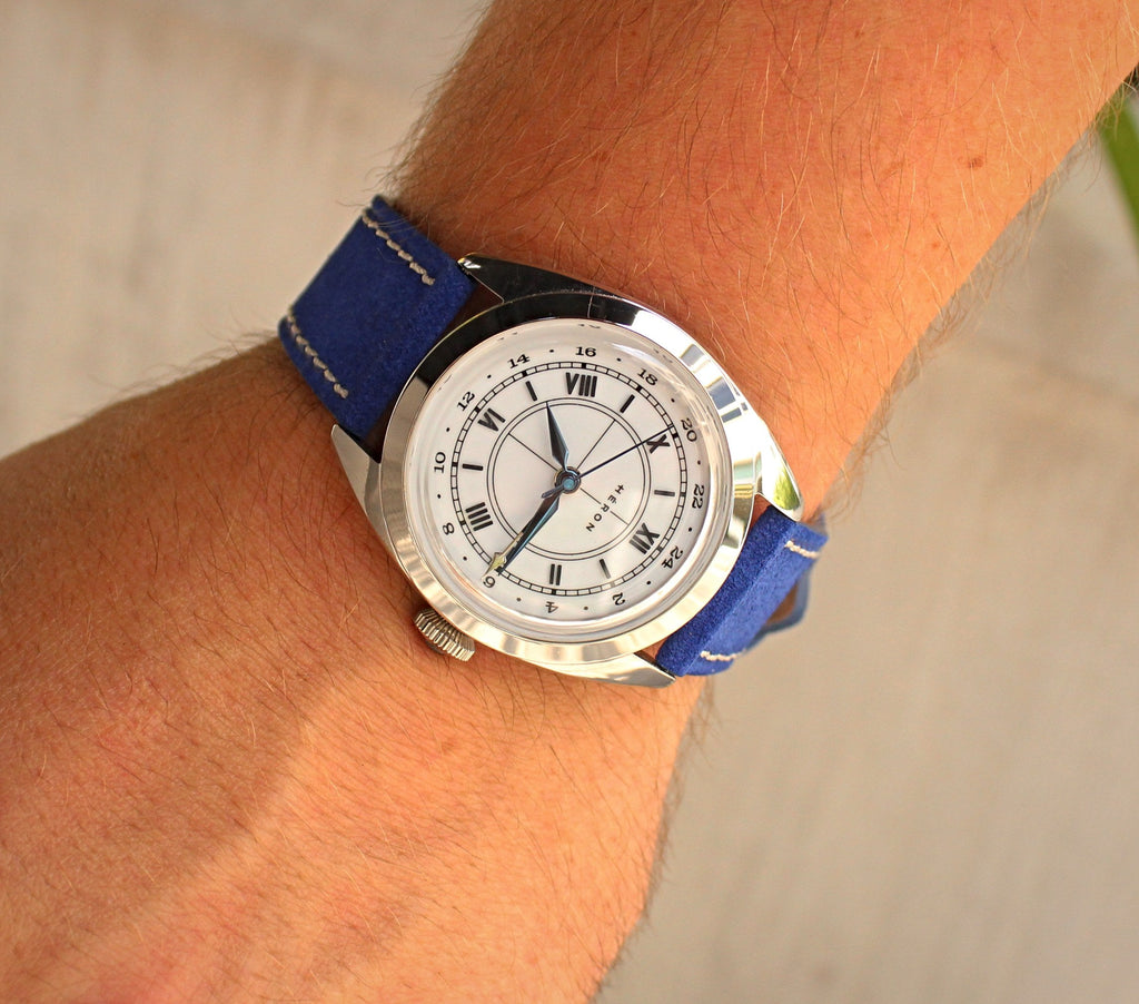 Ocean Blue Suede Leather Watch Strap 24mm