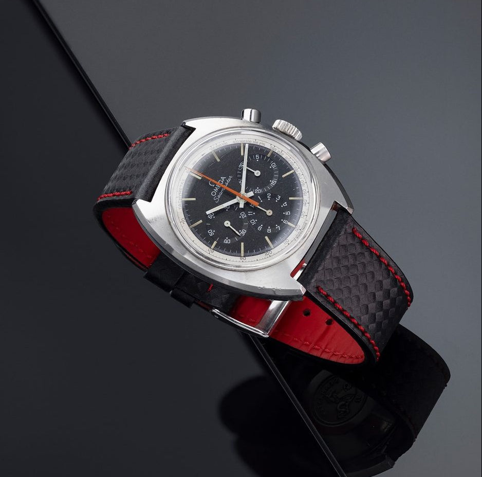 Carbon Fiber Red Stitched Leather Watch Strap 20mm