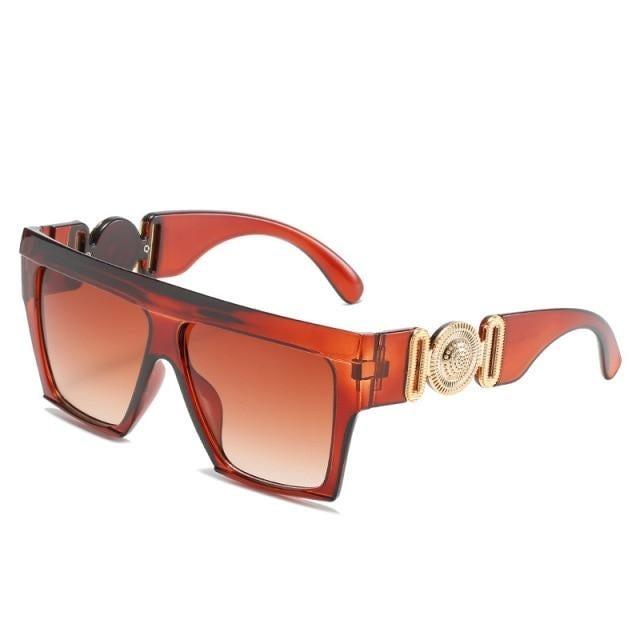 Oversized Flat Top Shield Sunglasses in Translucent Amber