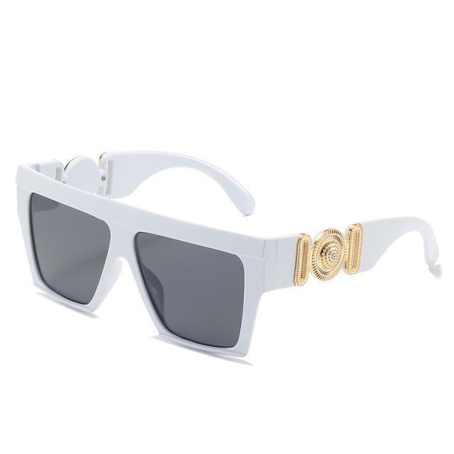 Oversized Flat Top Square Sunglasses in Glossy White