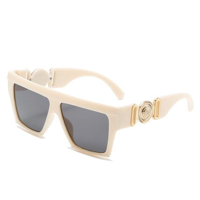 Oversized Flat Top Square Sunglasses in Off-White